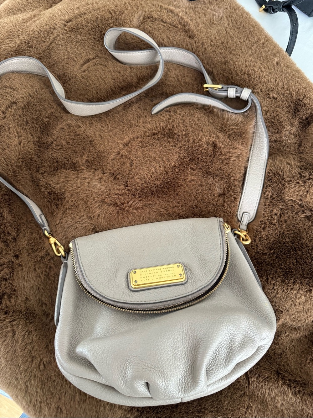 Marc By Marc Jacobs Light Taupe Pebbled Leather Crossbody with Gold Hardware